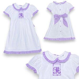 Beaux et Belles Toddler Girls Purple Gingham M Monogrammed Smocked Dress 3T